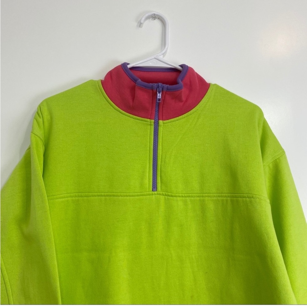Vibrant Green and Pink Quarter-Zip Pullover - Picture 3 of 6